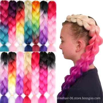 Wholesale 24 Inch Ombre Red Green Purple PROTECTIVE STYLE LIGHTWEIGHT Jumbo Braids Hair Easy Braiding Synthetic Hair Extensions